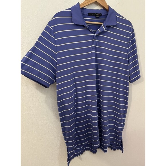 Ralph Lauren RLX Shirt Mens XL Striped Golf Polo Stretch Performance Blue Stripe - Picture 2 of 7
